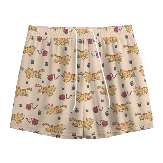 Cat And Yarn Ball Pattern Print Mesh Shorts