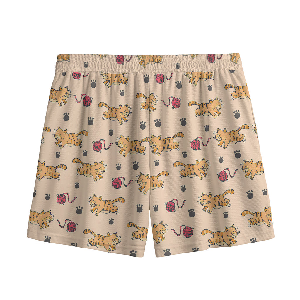 Cat And Yarn Ball Pattern Print Mesh Shorts
