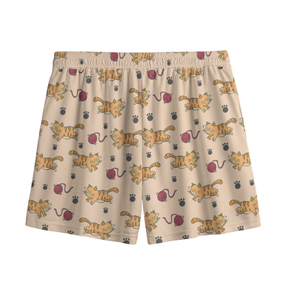 Cat And Yarn Ball Pattern Print Mesh Shorts