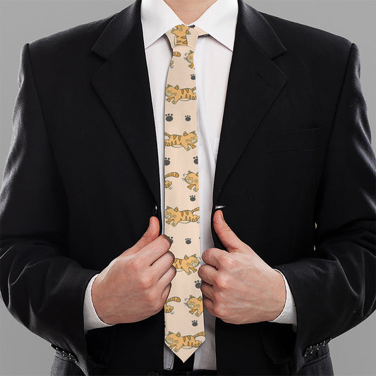 Cat And Yarn Ball Pattern Print Necktie