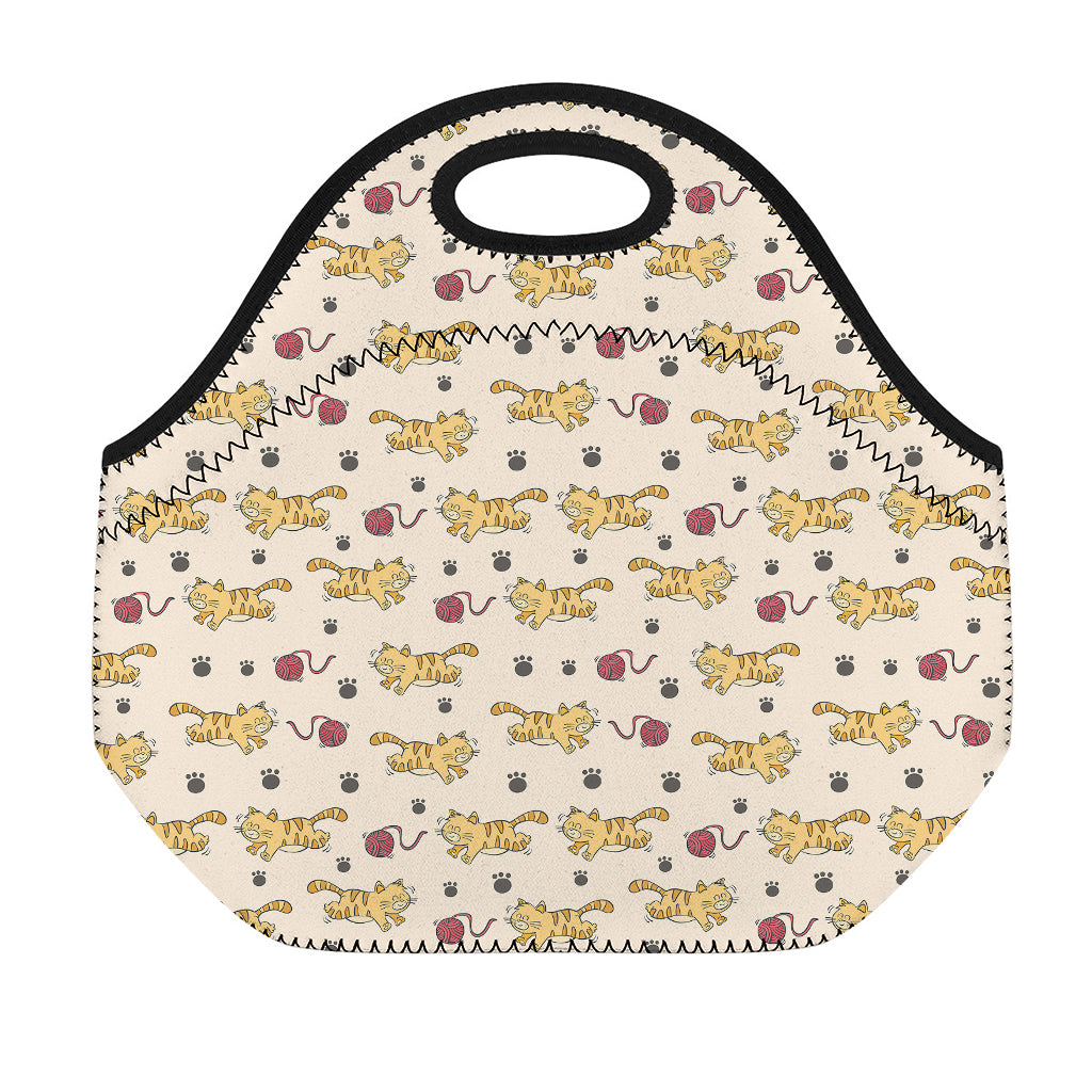 Cat And Yarn Ball Pattern Print Neoprene Lunch Bag