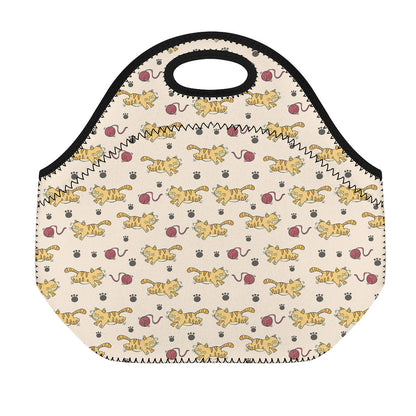 Cat And Yarn Ball Pattern Print Neoprene Lunch Bag