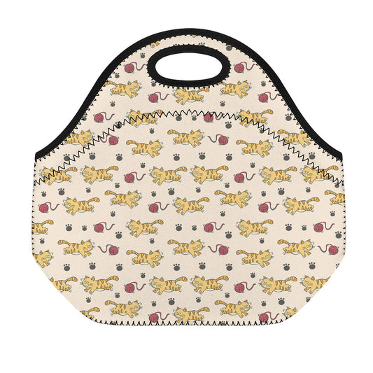 Cat And Yarn Ball Pattern Print Neoprene Lunch Bag