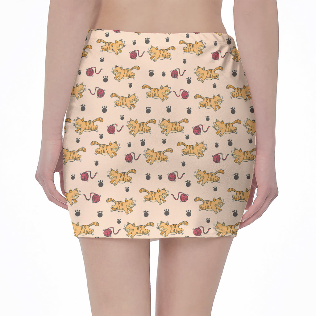 Cat And Yarn Ball Pattern Print Pencil Mini Skirt