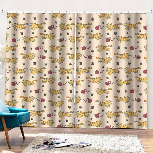 Cat And Yarn Ball Pattern Print Pencil Pleat Curtains