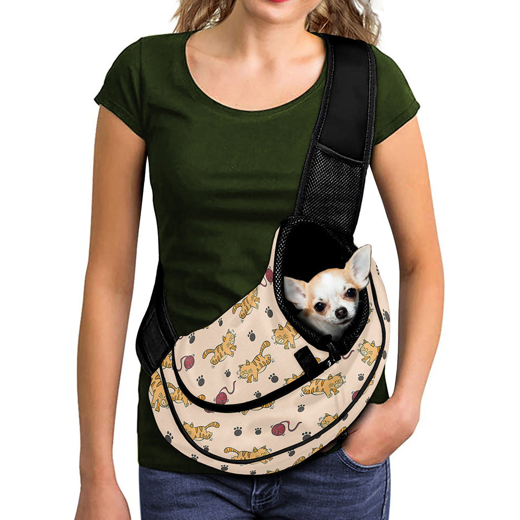 Cat And Yarn Ball Pattern Print Pet Sling Carrier