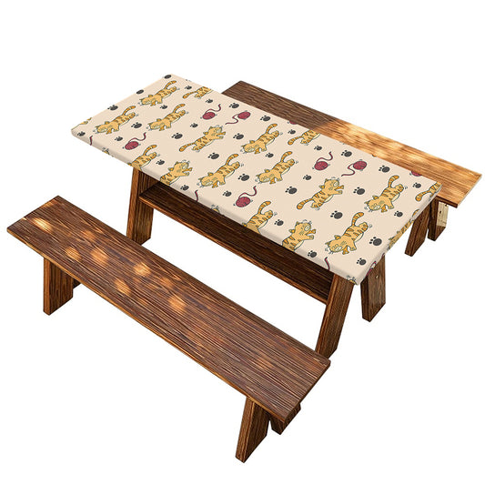Cat And Yarn Ball Pattern Print Picnic Table Cover