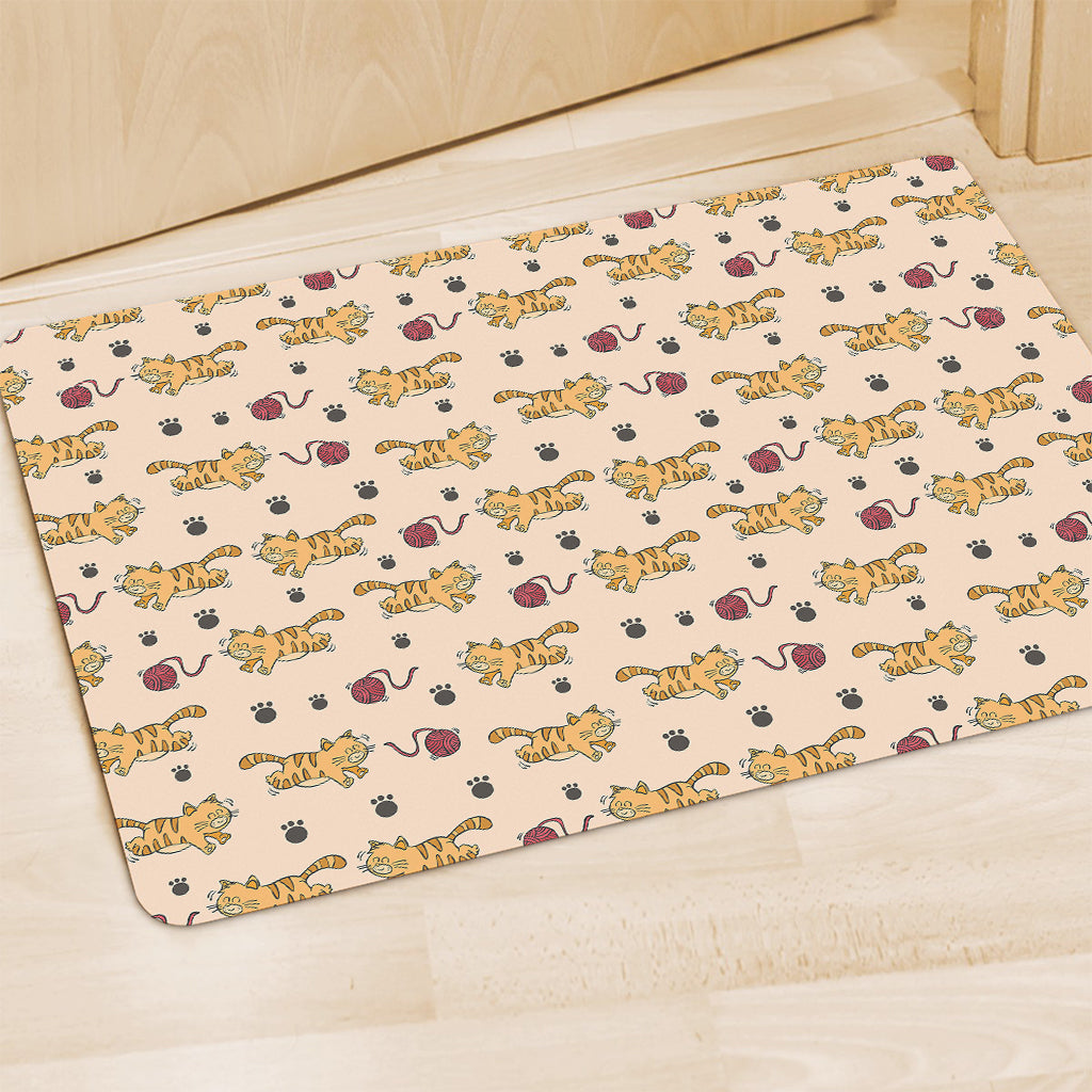 Cat And Yarn Ball Pattern Print Polyester Doormat