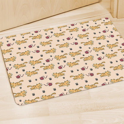 Cat And Yarn Ball Pattern Print Polyester Doormat