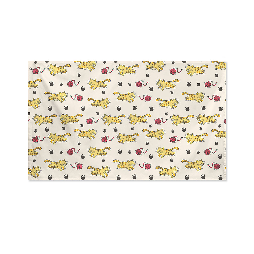 Cat And Yarn Ball Pattern Print Polyester Flag