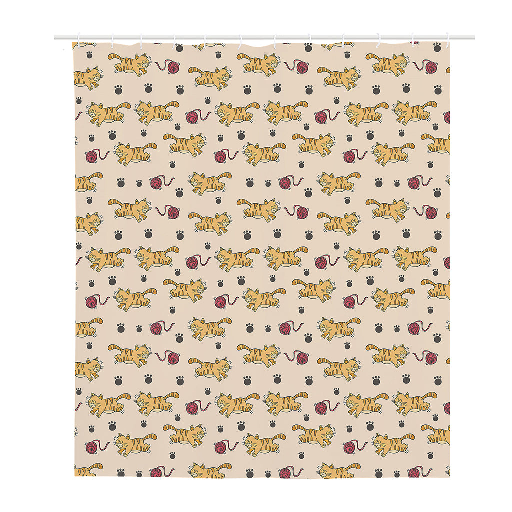 Cat And Yarn Ball Pattern Print Polyester Shower Curtain