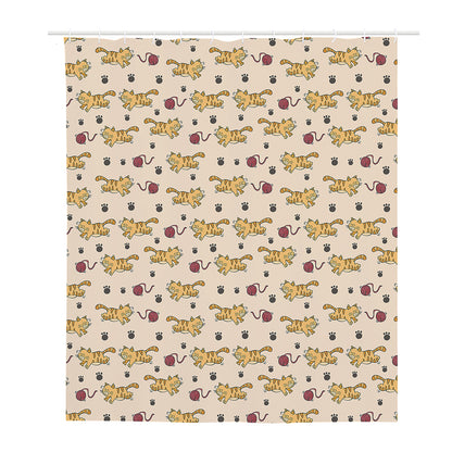 Cat And Yarn Ball Pattern Print Polyester Shower Curtain