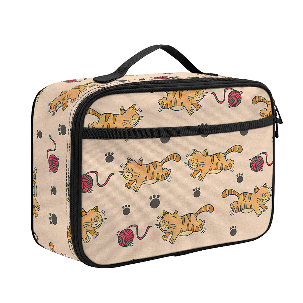 Cat And Yarn Ball Pattern Print Portable Lunch Bag