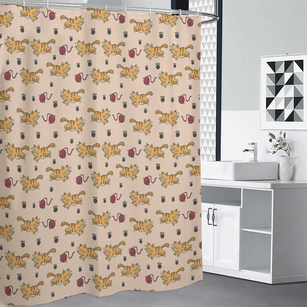 Cat And Yarn Ball Pattern Print Premium Shower Curtain