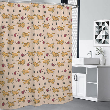 Cat And Yarn Ball Pattern Print Premium Shower Curtain