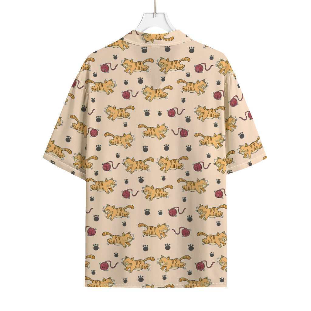 Cat And Yarn Ball Pattern Print Rayon Hawaiian Shirt