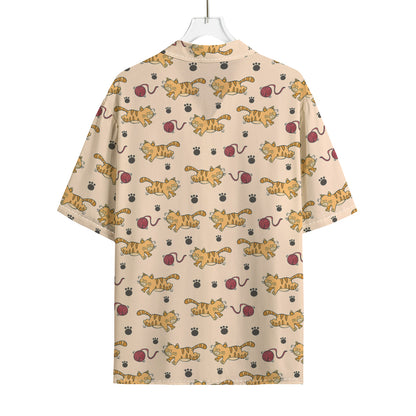 Cat And Yarn Ball Pattern Print Rayon Hawaiian Shirt