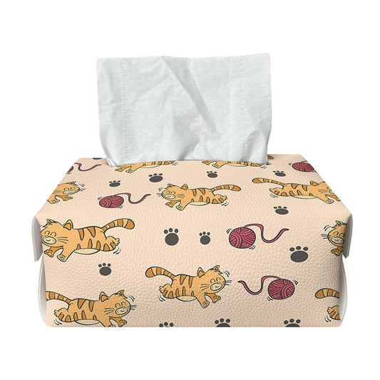 Cat And Yarn Ball Pattern Print Rectangle Tissue Box Cover