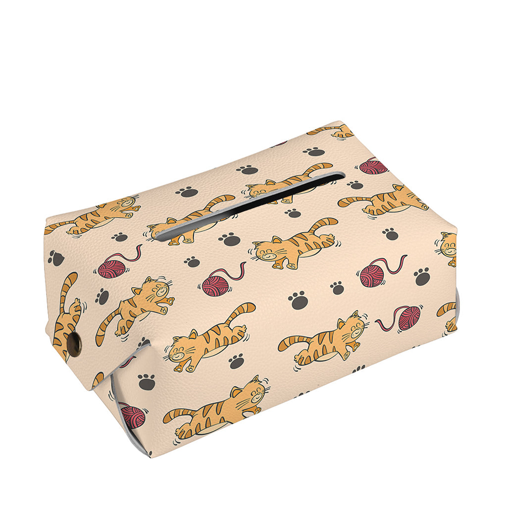 Cat And Yarn Ball Pattern Print Rectangle Tissue Box Cover