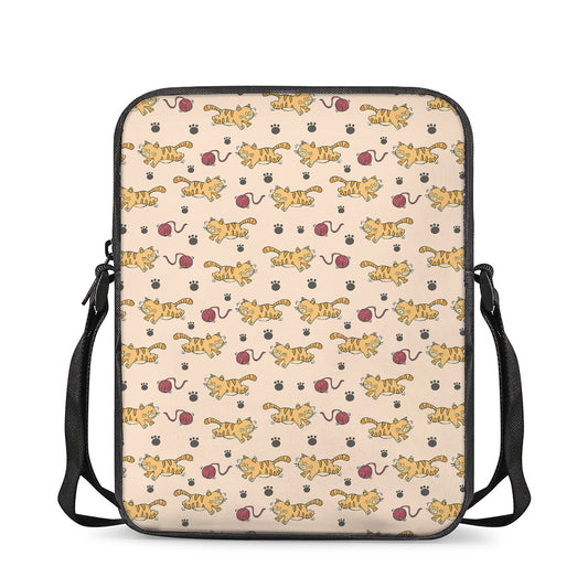 Cat And Yarn Ball Pattern Print Rectangular Crossbody Bag