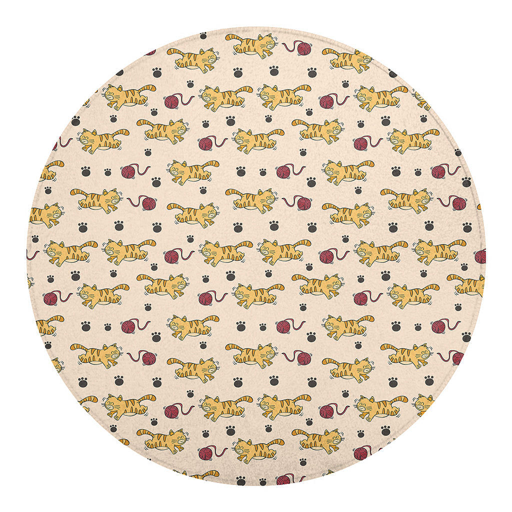 Cat And Yarn Ball Pattern Print Round Blanket