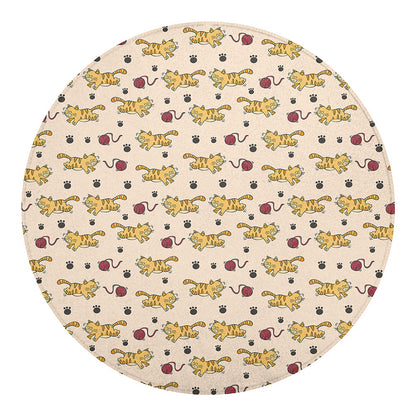 Cat And Yarn Ball Pattern Print Round Blanket