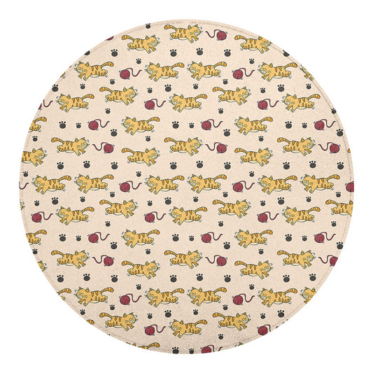 Cat And Yarn Ball Pattern Print Round Blanket