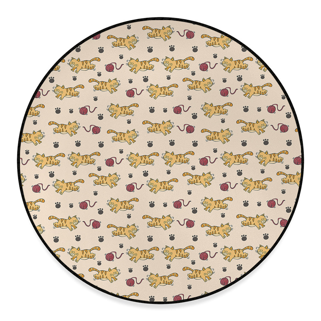 Cat And Yarn Ball Pattern Print Round Floor Mat