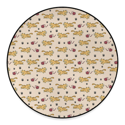 Cat And Yarn Ball Pattern Print Round Floor Mat