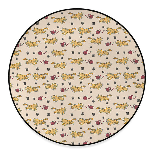Cat And Yarn Ball Pattern Print Round Floor Mat