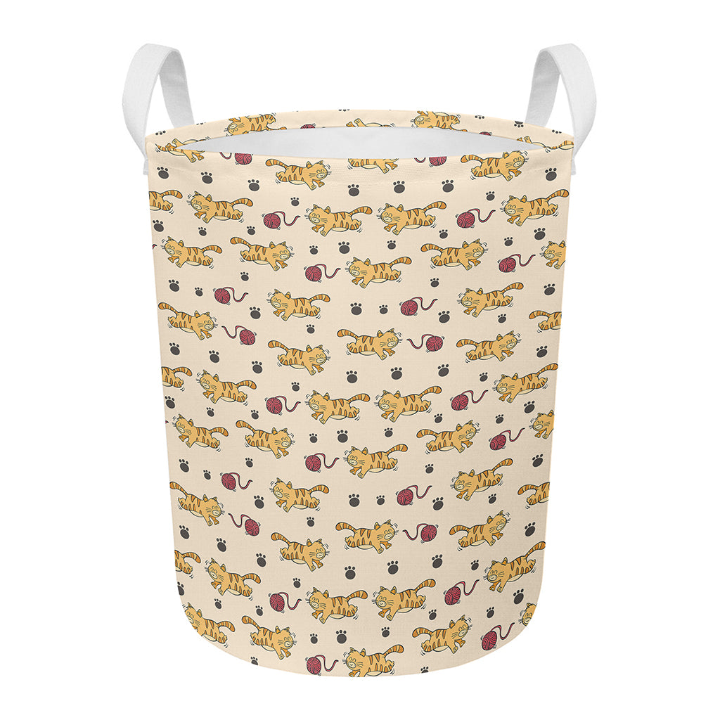 Cat And Yarn Ball Pattern Print Round Laundry Basket
