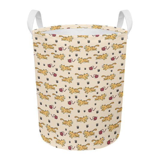Cat And Yarn Ball Pattern Print Round Laundry Basket