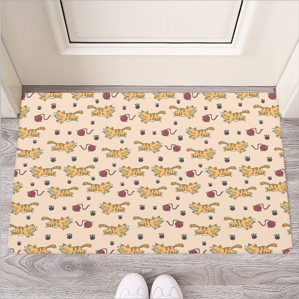 Cat And Yarn Ball Pattern Print Rubber Doormat