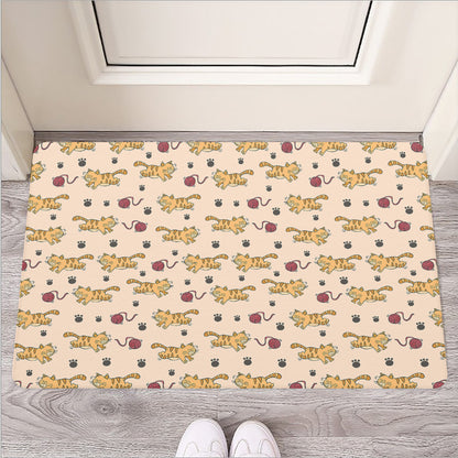 Cat And Yarn Ball Pattern Print Rubber Doormat