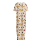 Cat And Yarn Ball Pattern Print Short Sleeve Long Nightdress