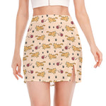 Cat And Yarn Ball Pattern Print Side Slit Mini Skirt
