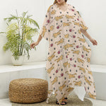 Cat And Yarn Ball Pattern Print Silk V-Neck Kaftan Dress