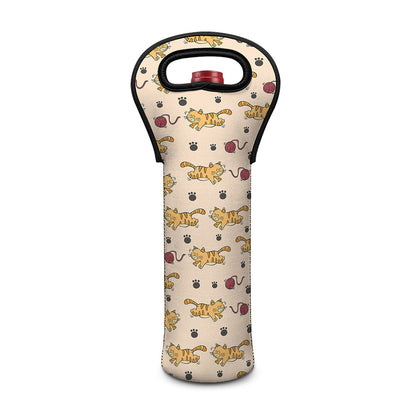 Cat And Yarn Ball Pattern Print Single Neoprene Wine Tote