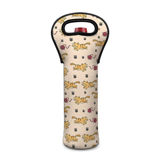 Cat And Yarn Ball Pattern Print Single Neoprene Wine Tote