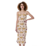 Cat And Yarn Ball Pattern Print Slim Fit Midi Cami Dress
