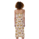 Cat And Yarn Ball Pattern Print Slim Fit Midi Cami Dress