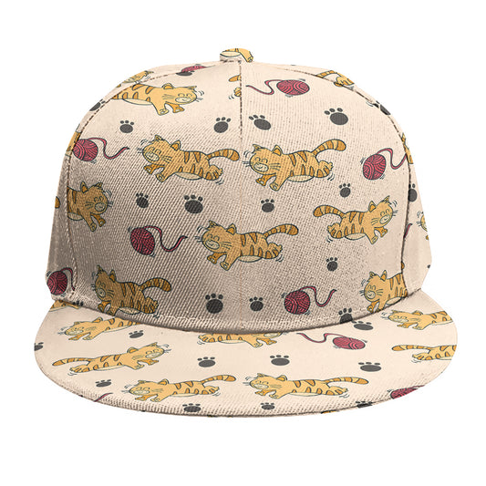 Cat And Yarn Ball Pattern Print Snapback Cap
