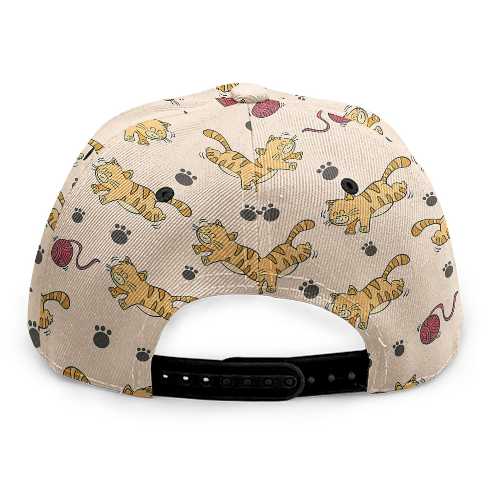 Cat And Yarn Ball Pattern Print Snapback Cap
