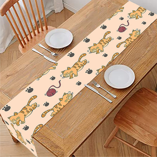 Cat And Yarn Ball Pattern Print Table Runner