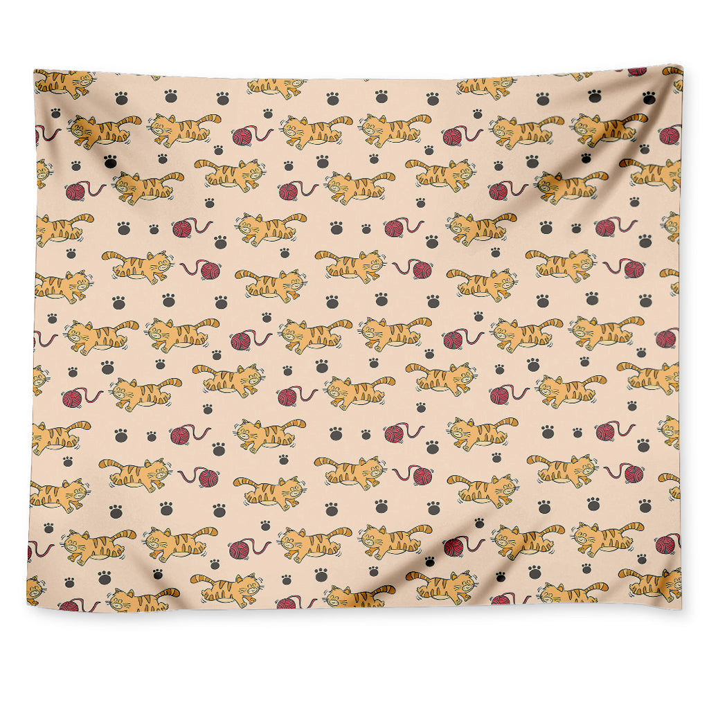 Cat And Yarn Ball Pattern Print Tapestry