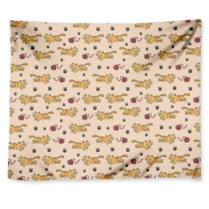 Cat And Yarn Ball Pattern Print Tapestry
