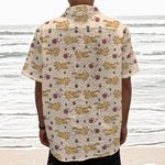 Cat And Yarn Ball Pattern Print Textured Short Sleeve Shirt
