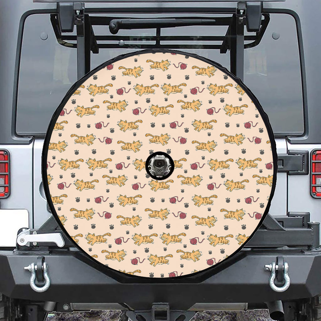 Cat And Yarn Ball Pattern Print Tire Cover With Camera Hole