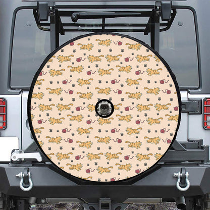 Cat And Yarn Ball Pattern Print Tire Cover With Camera Hole