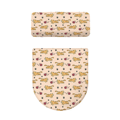 Cat And Yarn Ball Pattern Print Toilet Lid And Tank Cover Set